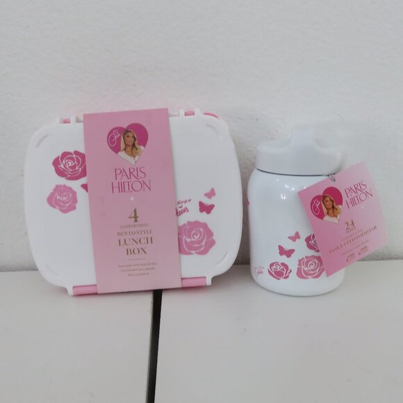 (#107) Paris Hilton 4 compartment Bento lunch box n 24 ounce Insulated Food Jar